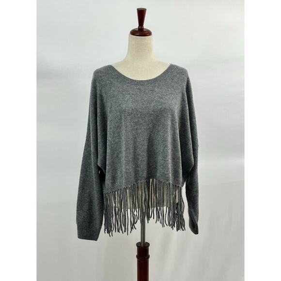 CRUSH Cashmere Sz 3 L Large Gray Fringe Trim 100% Cashmere Sweater Tallin NWT - Picture 7 of 10